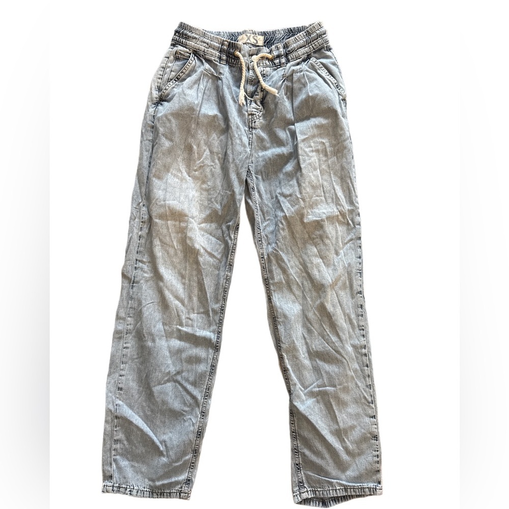 Free People Light Blue Straight Leg Trouser Style Tie Waist Jeans XS